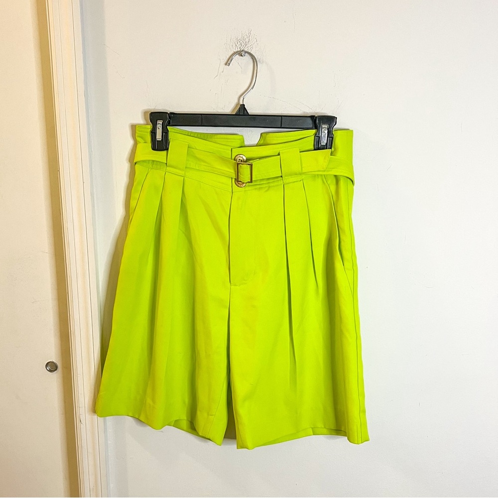 Simon Miller long length high rise tailored shorts with belt, lime green,size XS